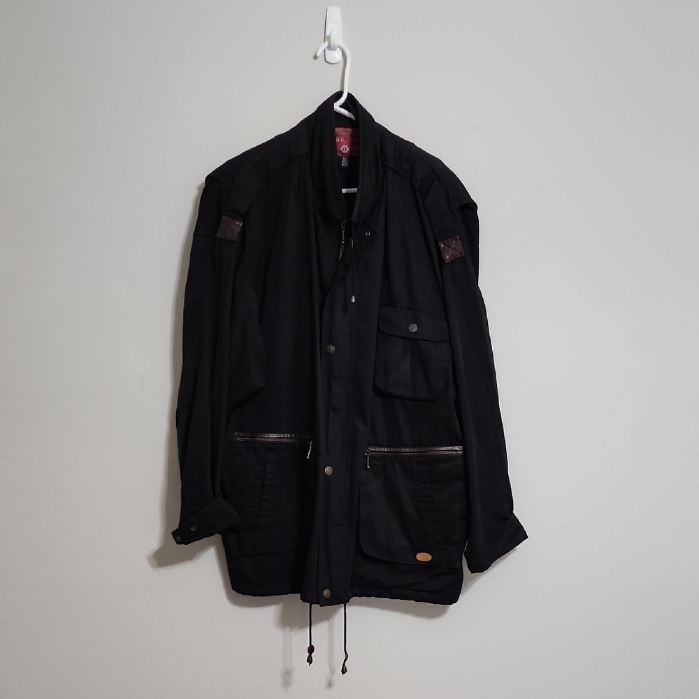 Men's Black Pacific Trail Cotton Cargo Jacket with Brown Leather Trim Size 2XT